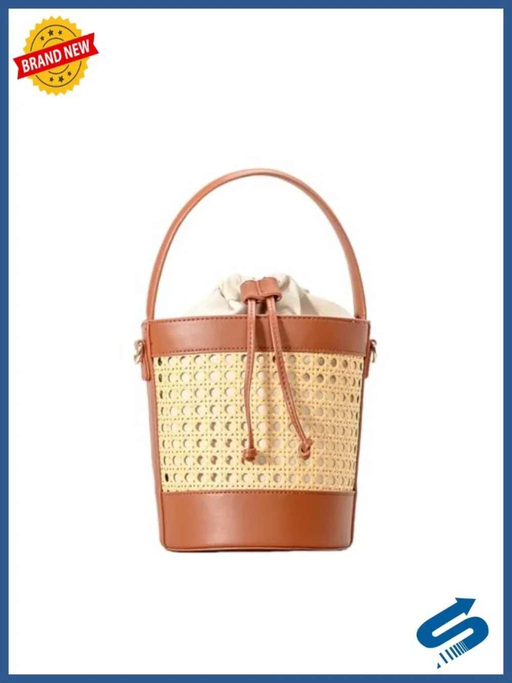 Woven Straw Tote Bag for Women, Summer Beach Crossbody, Natural Rattan Purse